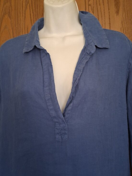 Vineyard Vines Women's 100% Linen Blue V-Neck Tunic Top Medium - Picture 2 of 7